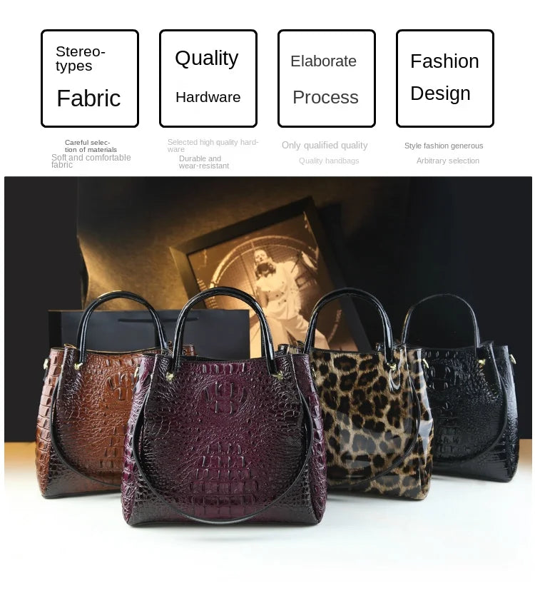 Genuine Leather Crocodile Print Bucket Bag