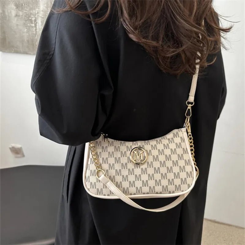 Vintage Style Handbag Crossbody Bag, Gold Letter 'M' Design Pu Leather Shoulder Messenger Bag, Synthetic Leather Tote Bag, Purse - Nitamoje