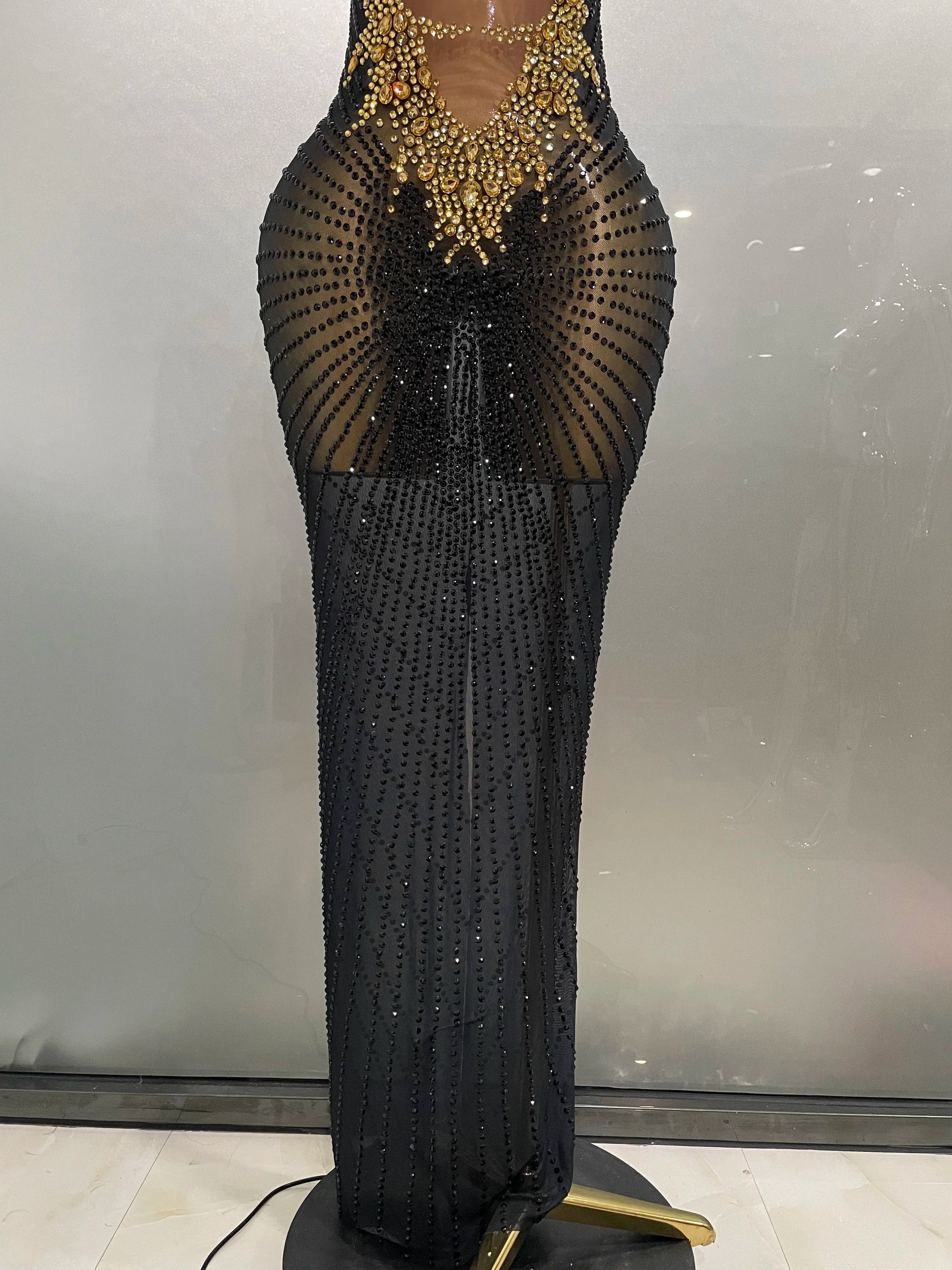 Sparkly Rhinestones Sleeveless Long Dress
