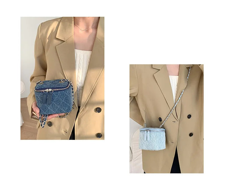Mini Denim Chain Box Crossbody Bag
