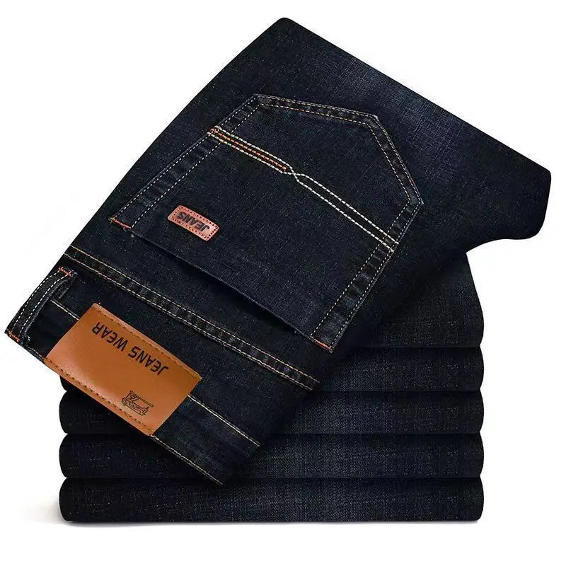 Men's Fashion Business Jeans | Classic Style Casual Stretch flattering Denim Trousers Black Blue