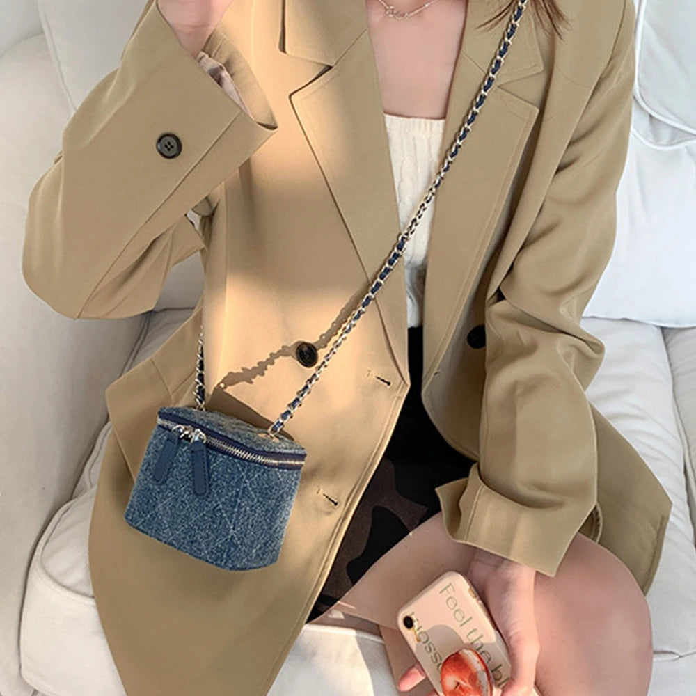 Mini Denim Chain Box Crossbody Bag