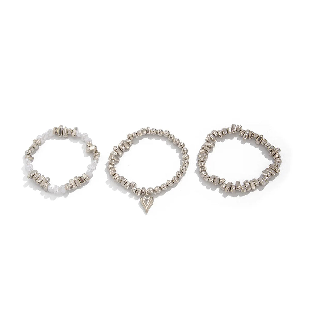 Retro Pearl Bead Bracelet | Multi-Layer Heart Pendant Elastic Bracelet for Women