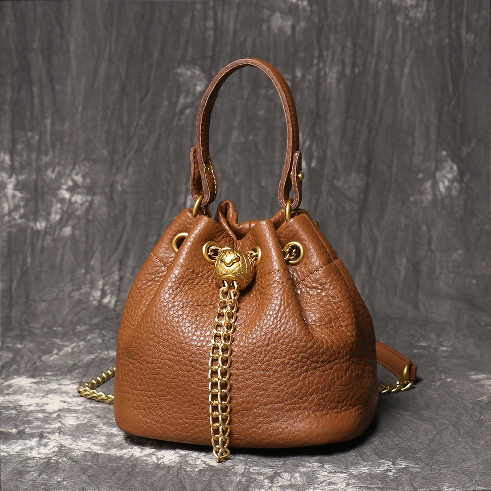 Genuine Leather Chain Bucket Bag