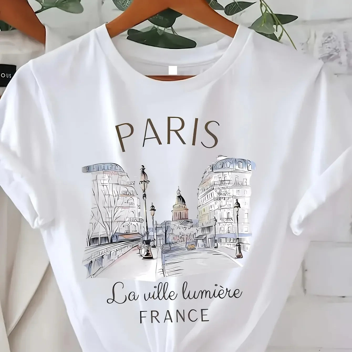 90s T Shirt Paris Women Print T-shirt Girl Short Sve Crew Neck Casual Top for Summer Spring Women's Clothing