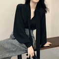 V-Neck Lace-Up Korean Office Blouse
