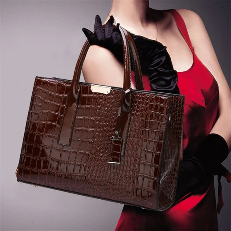 Luxury Vintage Crocodile Pattern Large Tote Bag