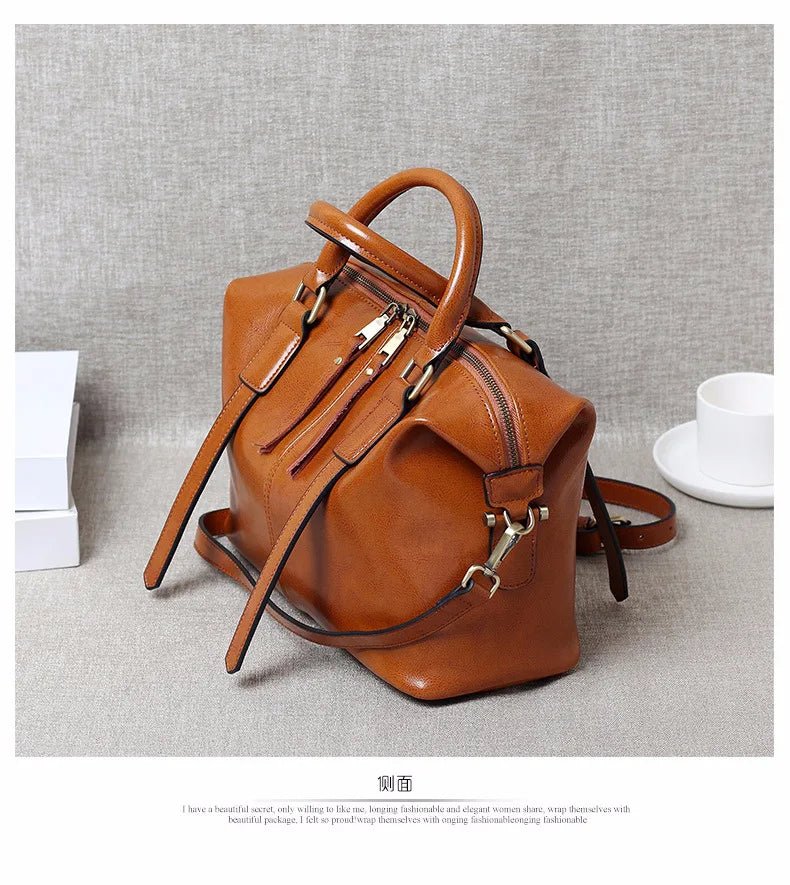 100% Genuine Leather Large Crossbody Shopping Tote - Nitamoje
