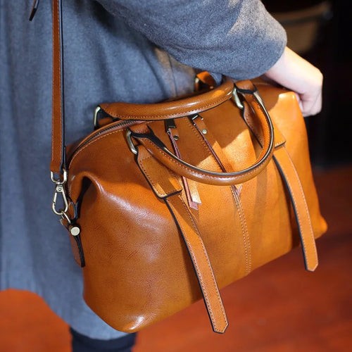 100% Genuine Leather Large Crossbody Shopping Tote