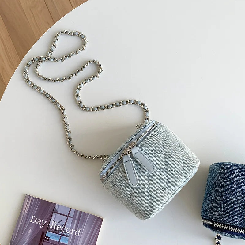Mini Denim Chain Box Crossbody Bag