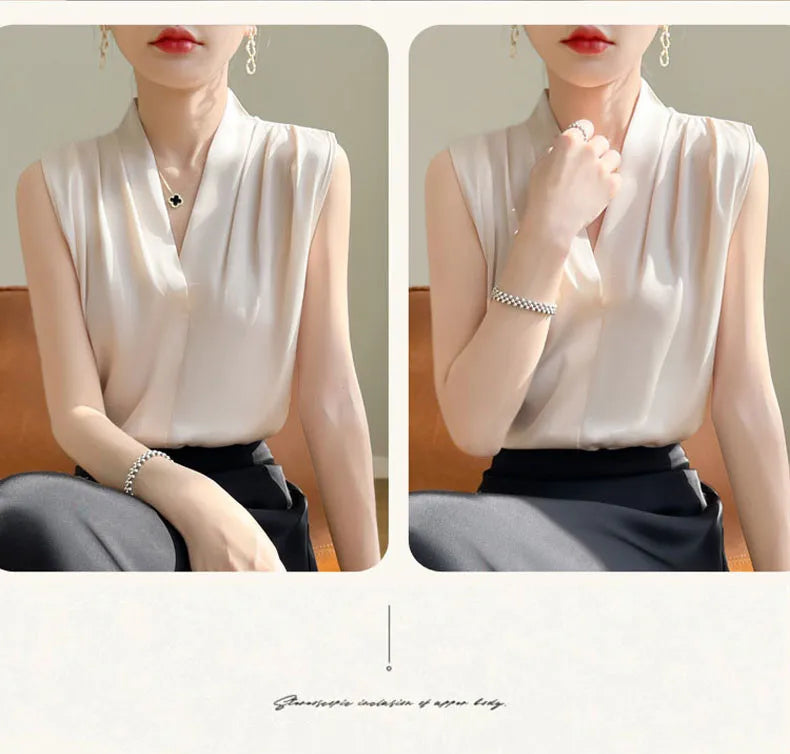 Solid Satin Sveless Office Blouse
