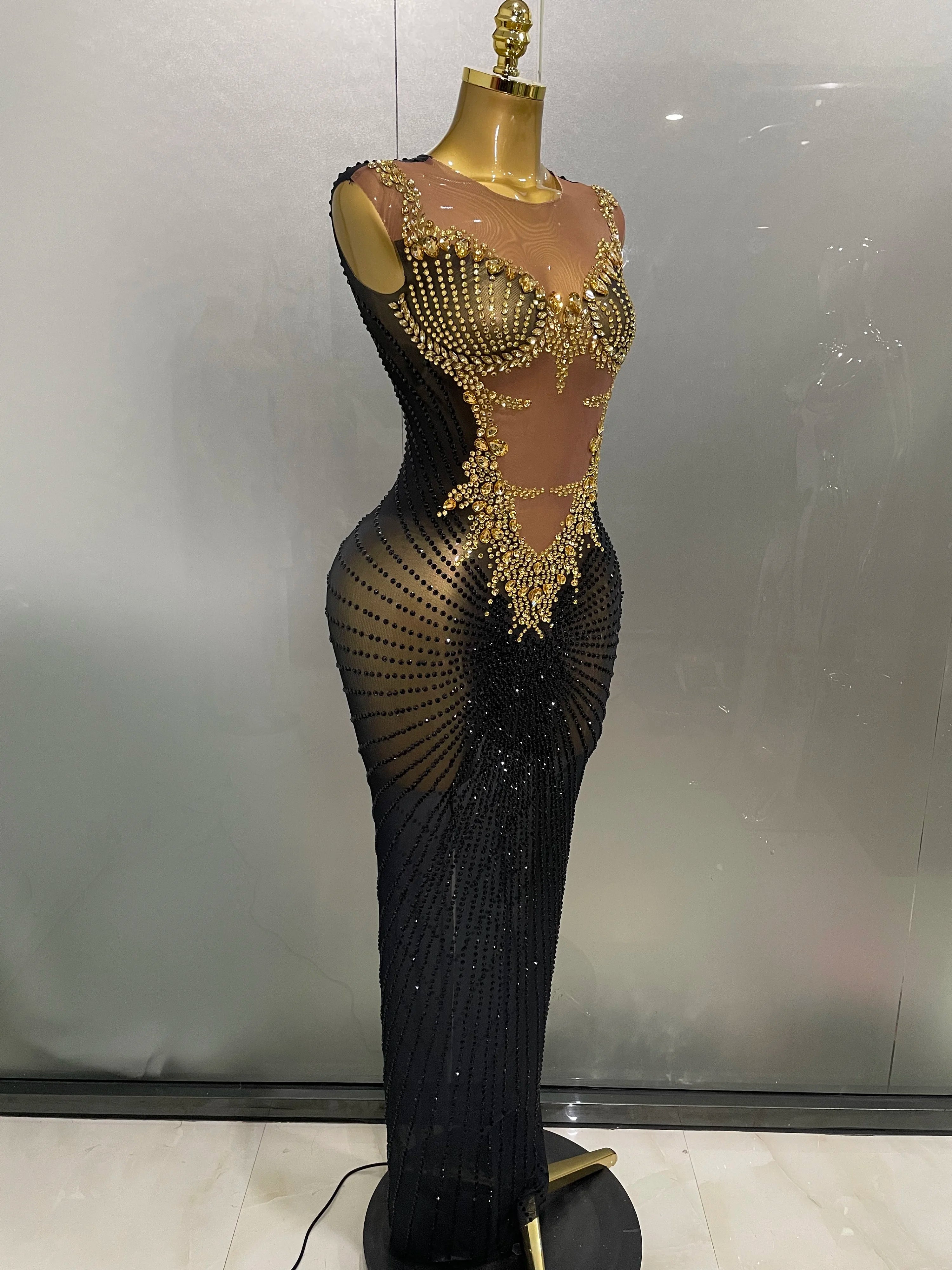 Sparkly Rhinestones Sleeveless Long Dress