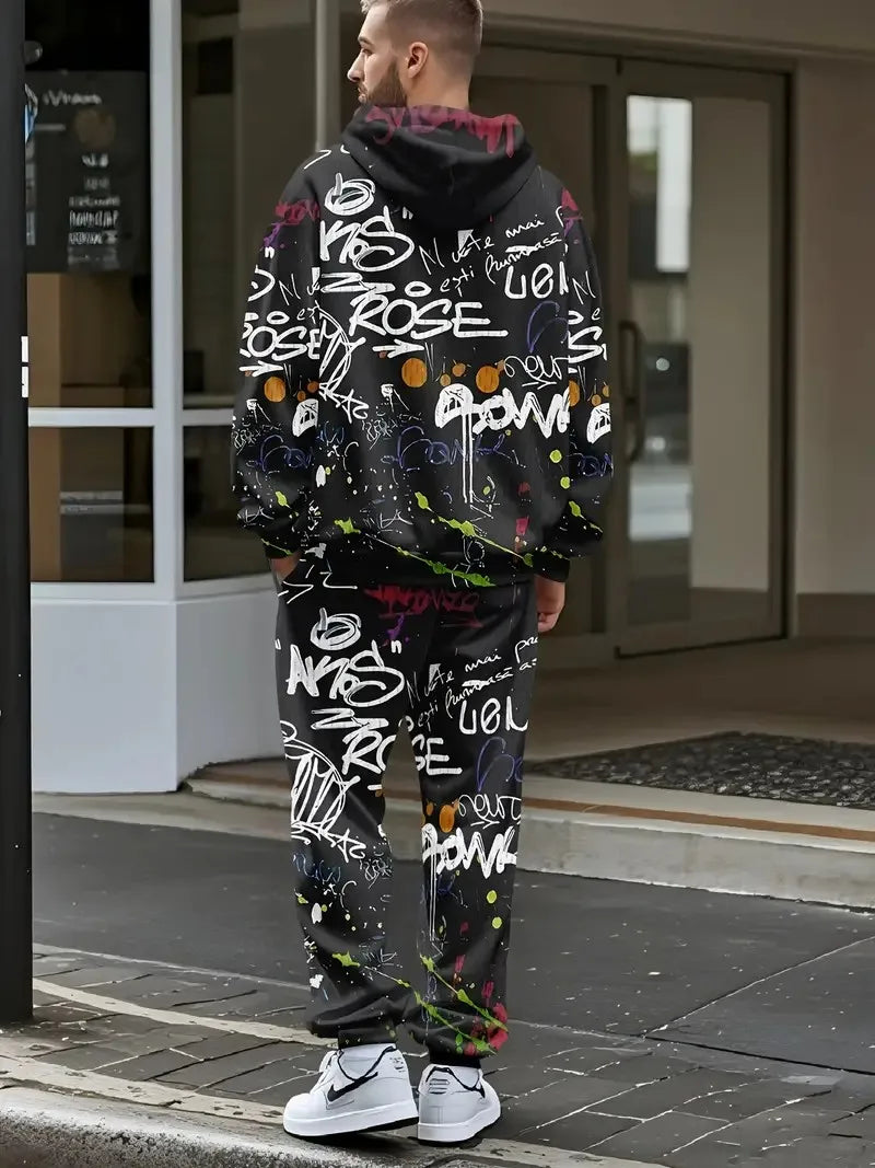 Men's 3D Graphic Print Hoodie & Pants Set