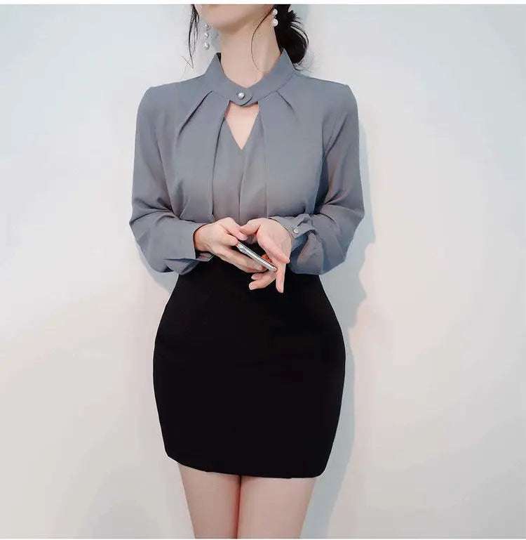 Solid Blouses Women Chiffon Shirts Long Sve flattering Hollow chic All-match Basic Spring Summer Tops Thin Chic Elegant Female Ins