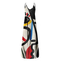 Women's Summer Strapless Long Dress With Abstract Face Digital Print