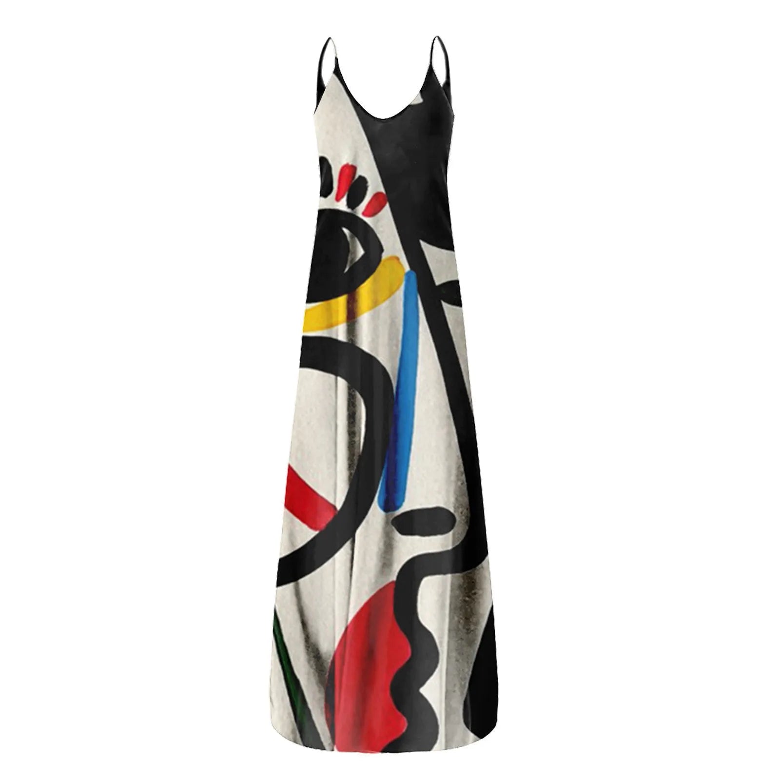 Women's Summer Strapless Long Dress With Abstract Face Digital Print