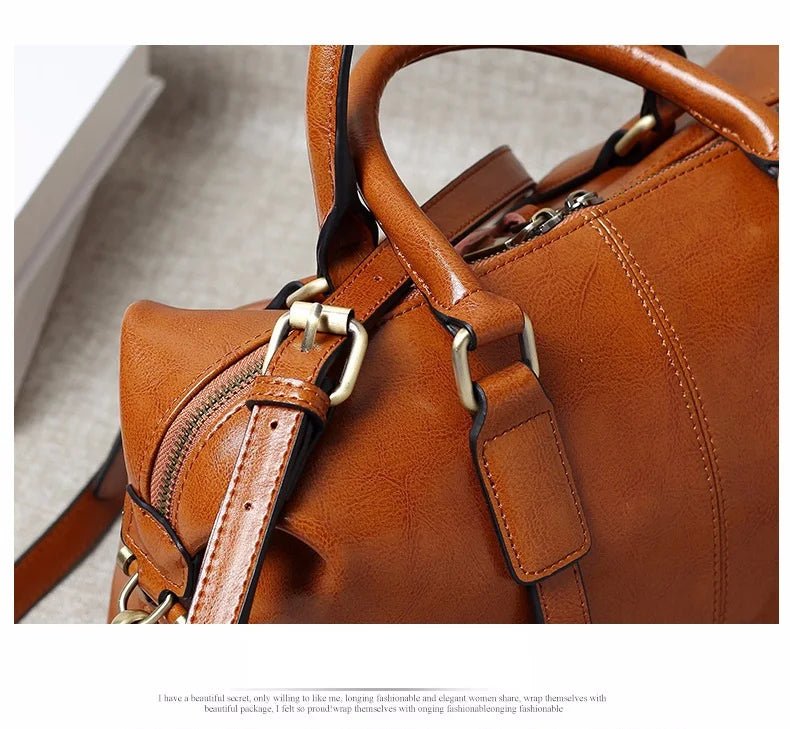 100% Genuine Leather Large Crossbody Shopping Tote