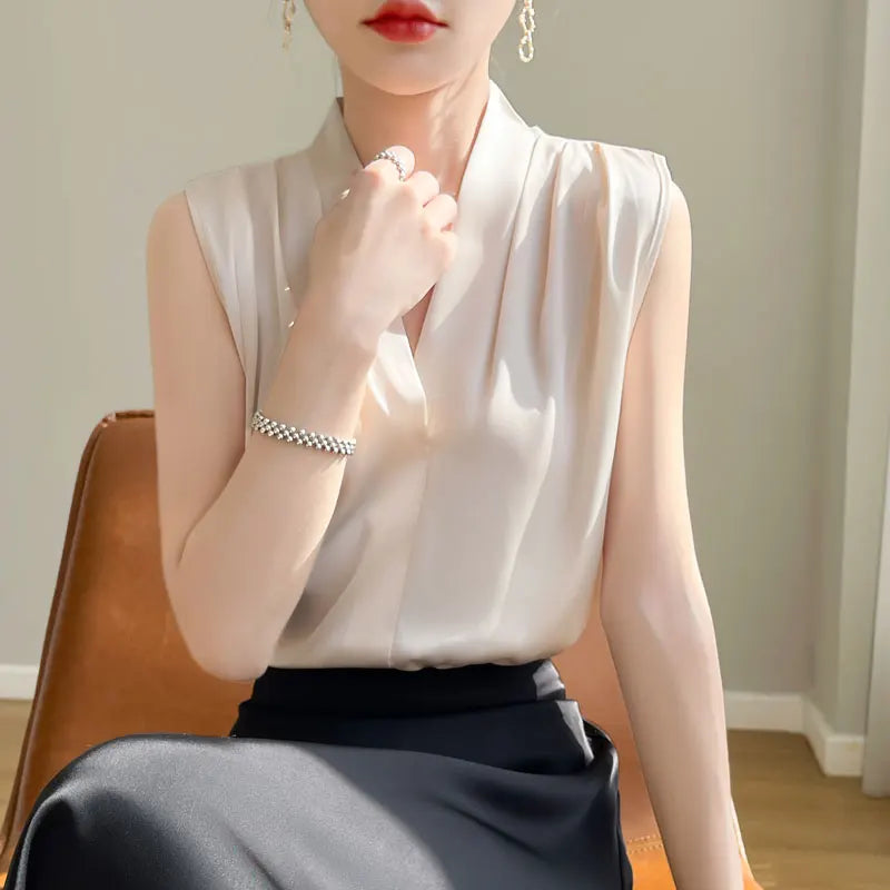 Solid Satin Sveless Office Blouse