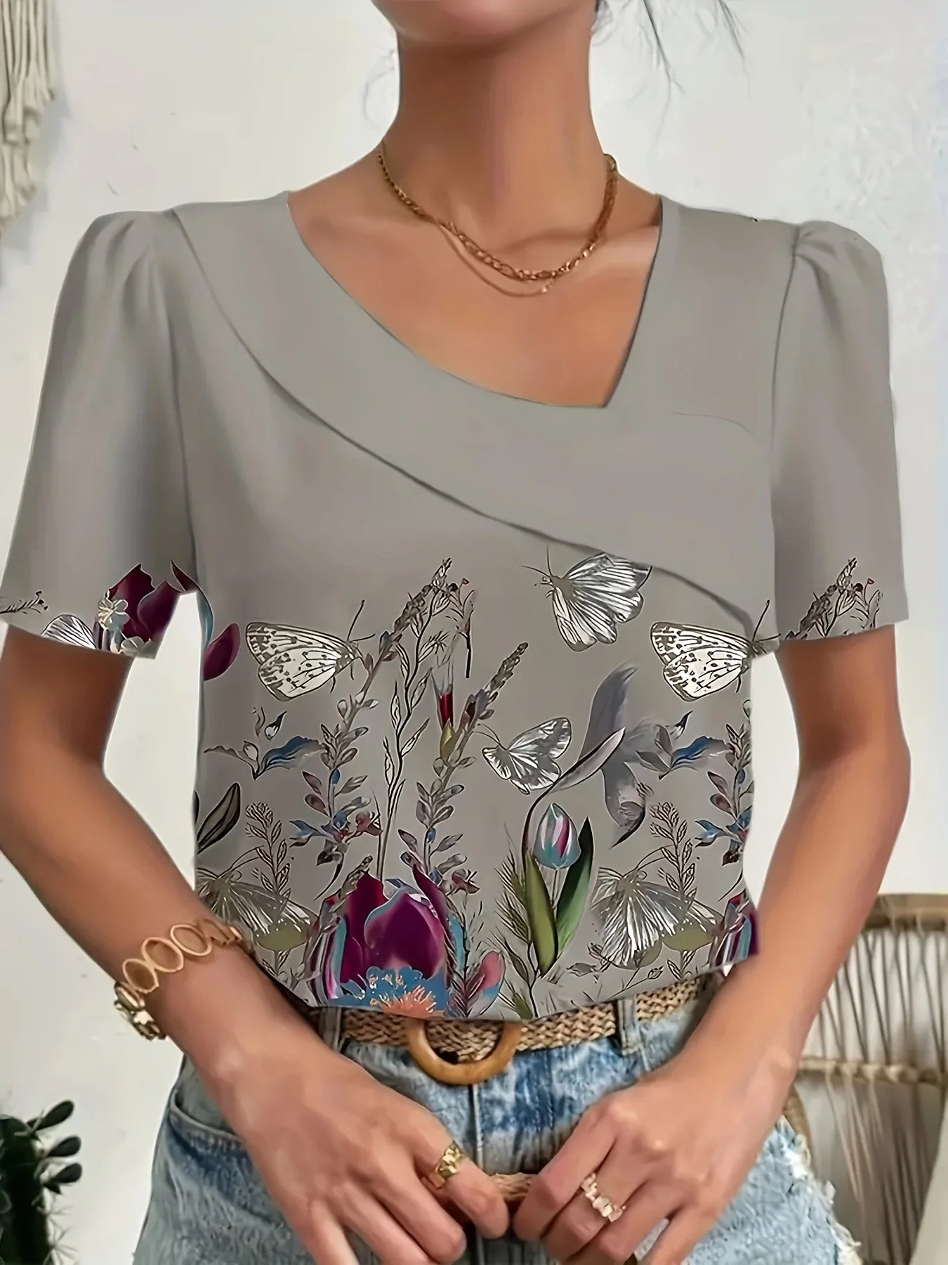 Printed Long Sve Holiday Blouse