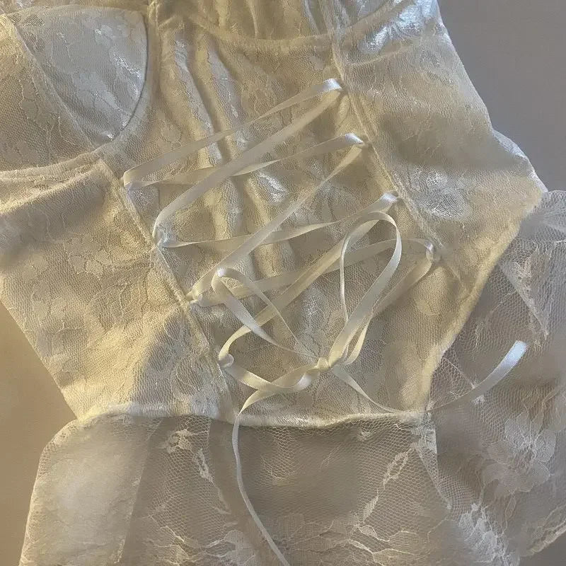 Lace Bandage Corset Sveless Crop Top