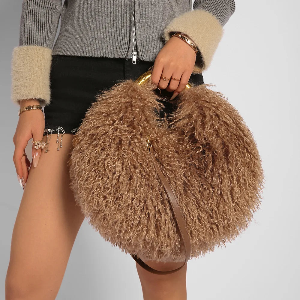 Winter Faux Wool Plush Furry Shoulder Bag