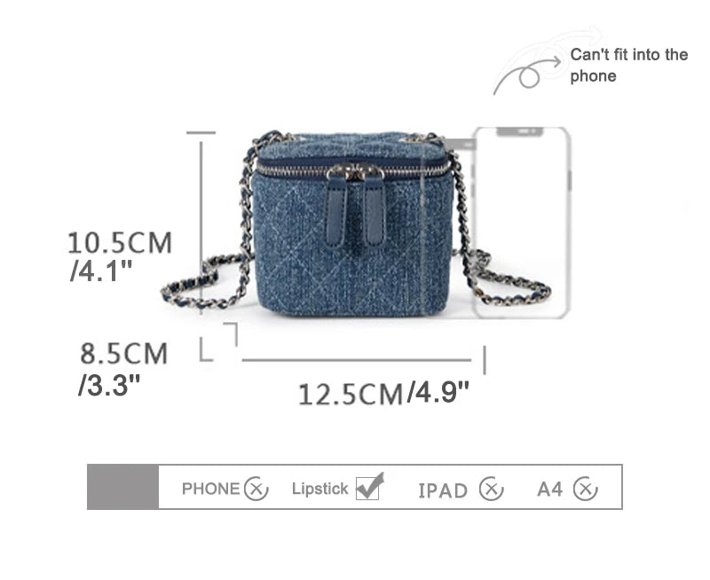 Mini Denim Chain Box Crossbody Bag
