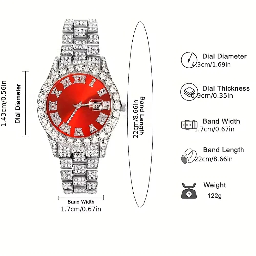 Men's 3-Piece Cuban Chain Watch & Bracelet Jewelry Set
