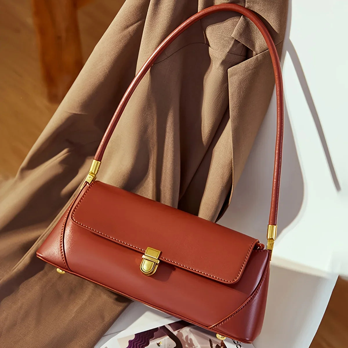Vintage PU Baguette Underarm Commuter Handbag