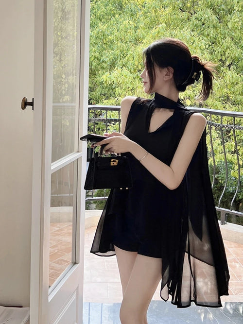 Black V-Neck Chiffon Blouse