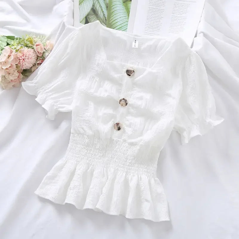 Vintage Puff Sve Corset Chiffon Blouse