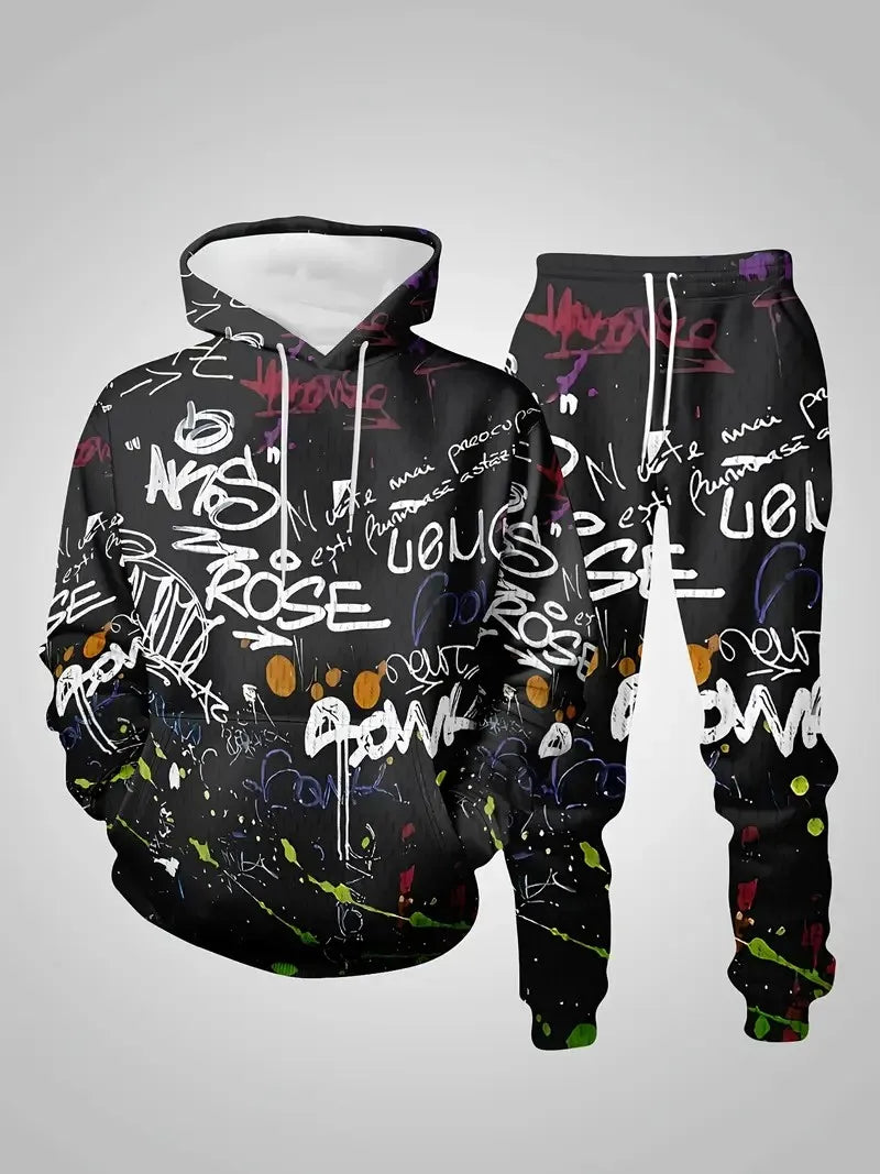 Men's 3D Graphic Print Hoodie & Pants Set