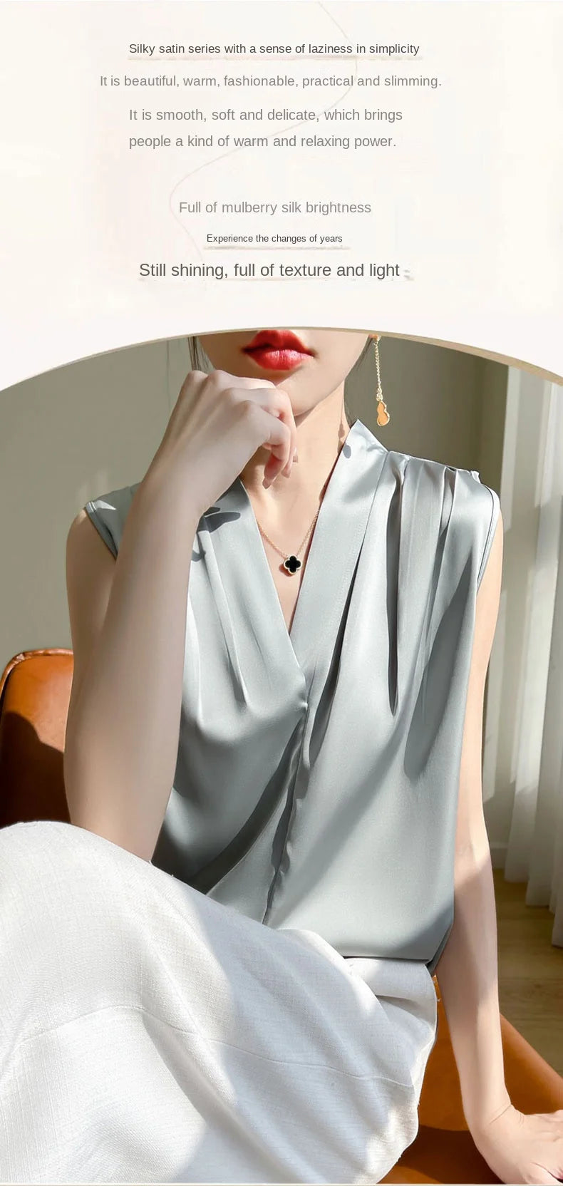 Solid Satin Sveless Office Blouse