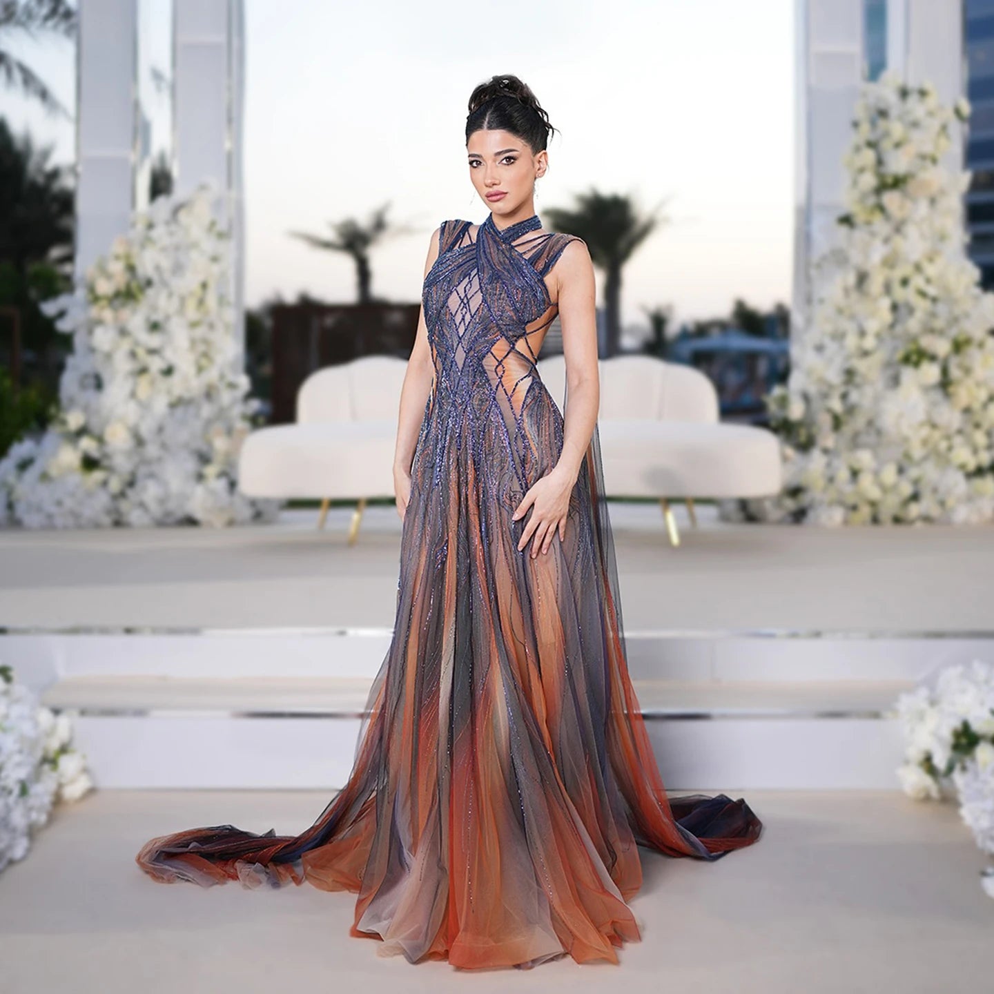 Cape Sleeve Halter Luxury Prom Dress | Women's Formal Evening Gown for Wedding - Nitamoje