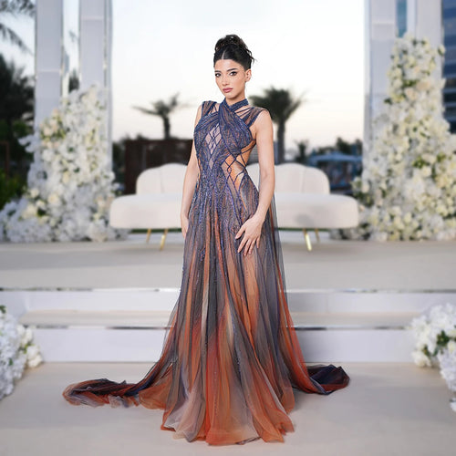 Cape Sleeve Halter Luxury Prom Dress | Women's Formal Evening Gown for Wedding - Nitamoje