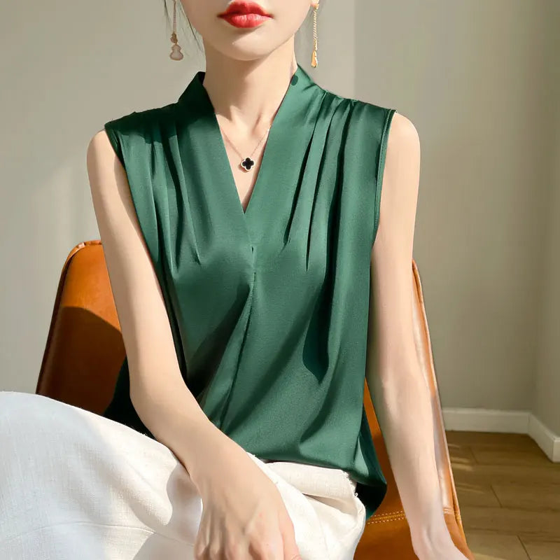 Solid Satin Sveless Office Blouse