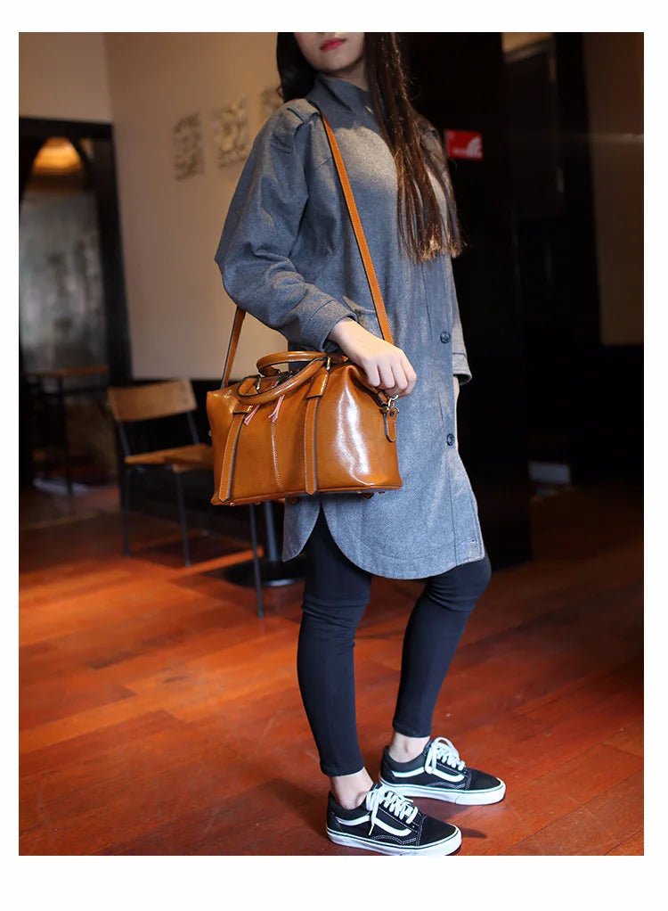 100% Genuine Leather Large Crossbody Shopping Tote - Nitamoje