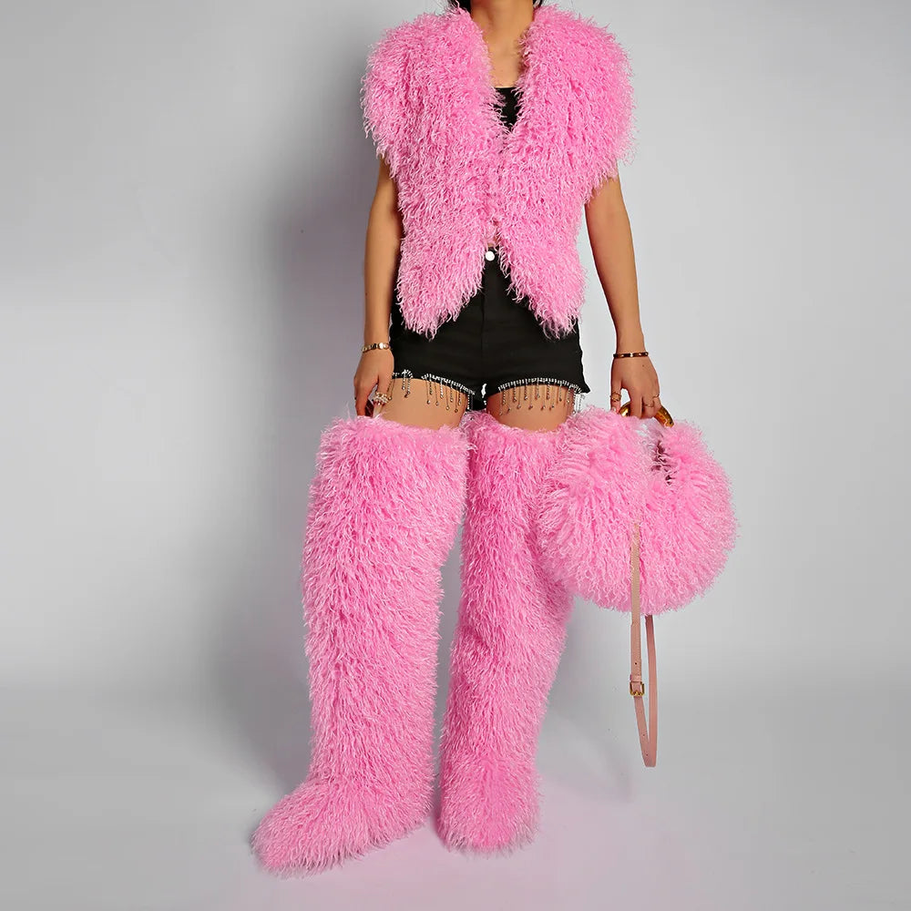 Winter Faux Wool Plush Furry Shoulder Bag