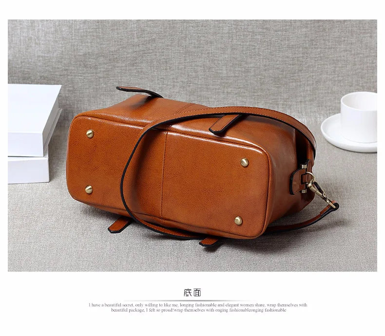 100% Genuine Leather Large Crossbody Shopping Tote