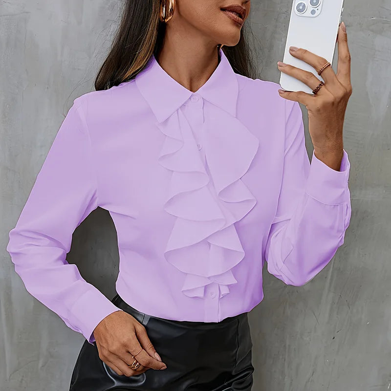Ruffled Long Sve Work Blouse