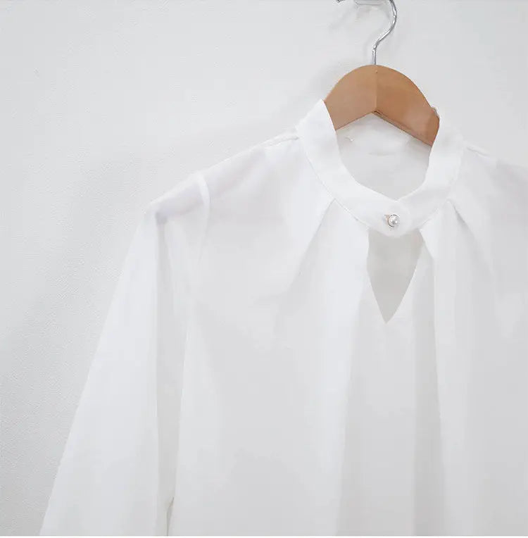 Solid Blouses Women Chiffon Shirts Long Sve flattering Hollow chic All-match Basic Spring Summer Tops Thin Chic Elegant Female Ins