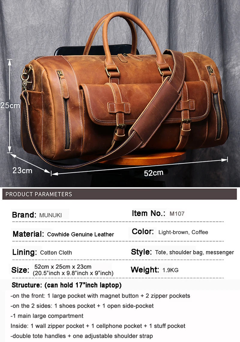 Vintage Crazy Horse Leather Duffle Bag