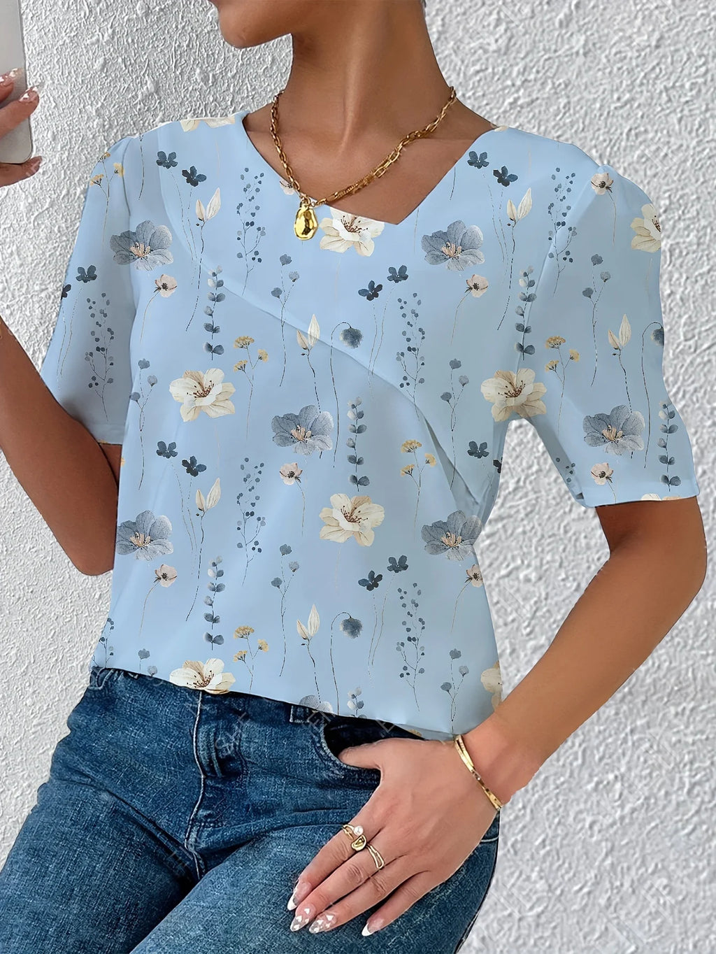 Printed Long Sve Holiday Blouse