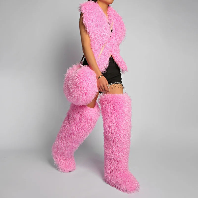 Winter Faux Wool Plush Furry Shoulder Bag