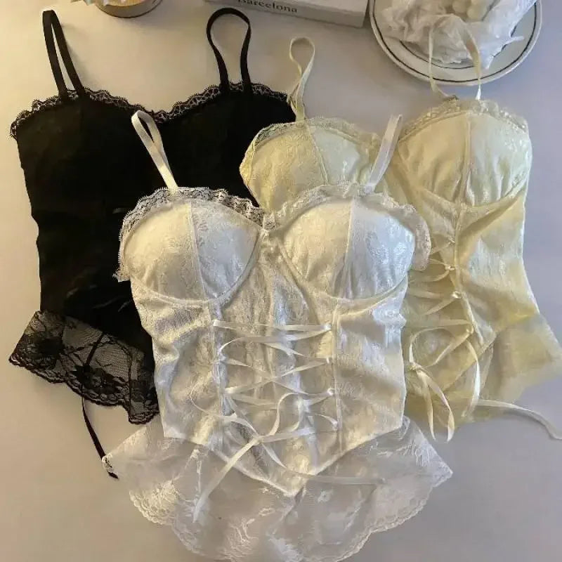 Lace Bandage Corset Sveless Crop Top