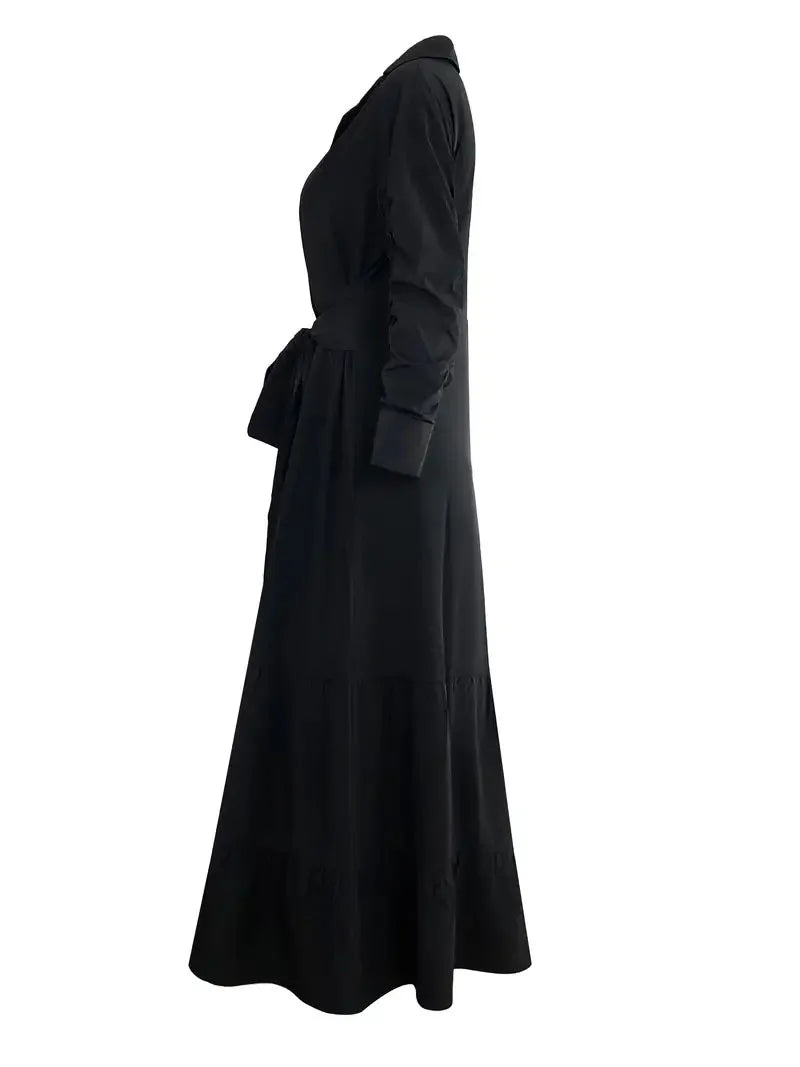 Women's Shirt Dress Suit Collar Fashion Button Belt Bow High Waist flattering and Elegant Office Skirt