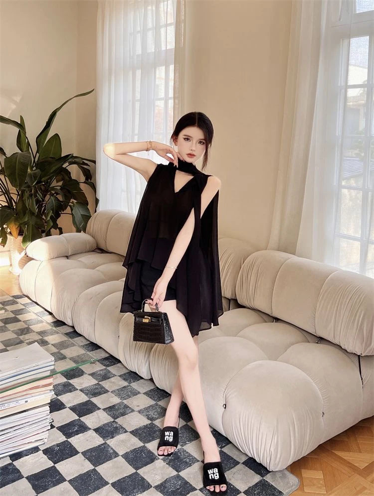 Black V-Neck Chiffon Blouse