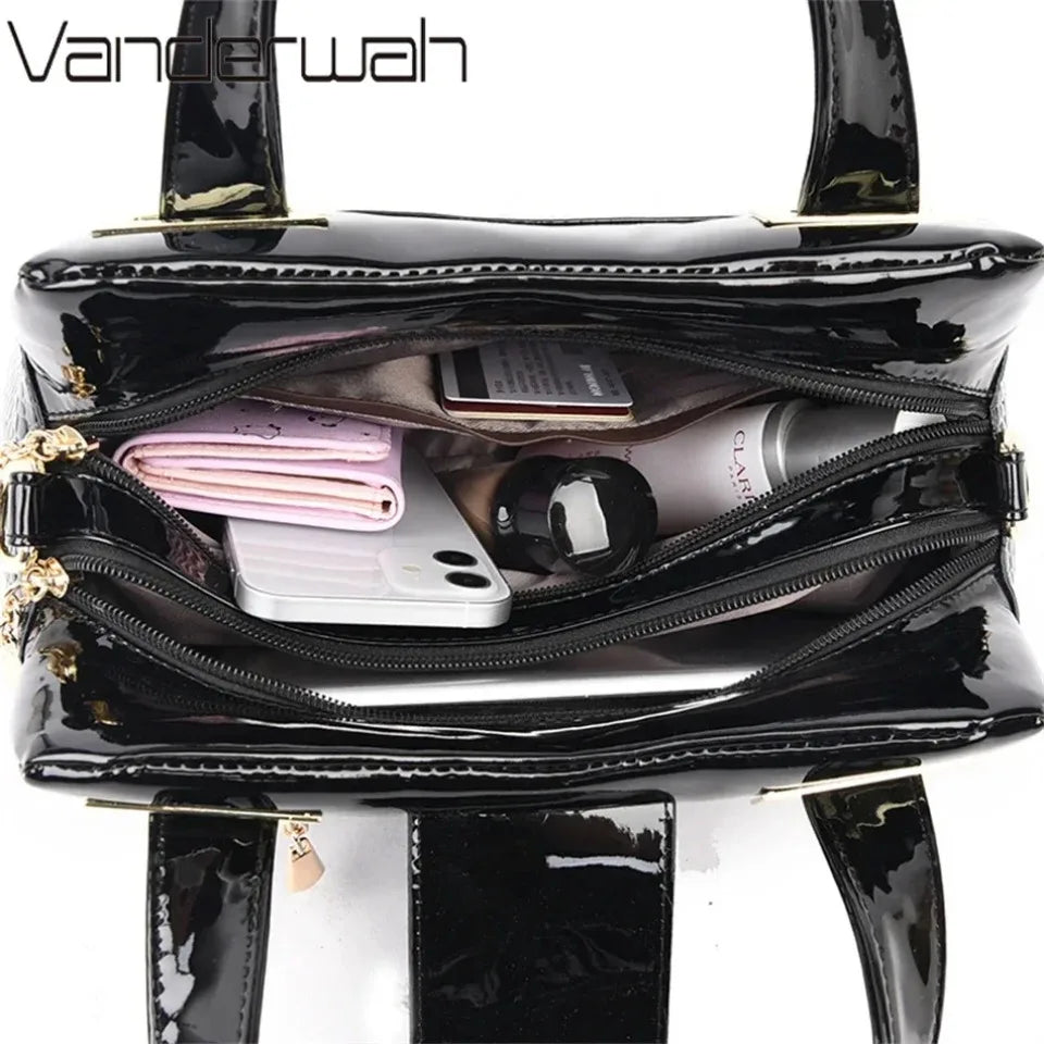 2-Layer Large Capacity Crocodile Pattern Boston Bag