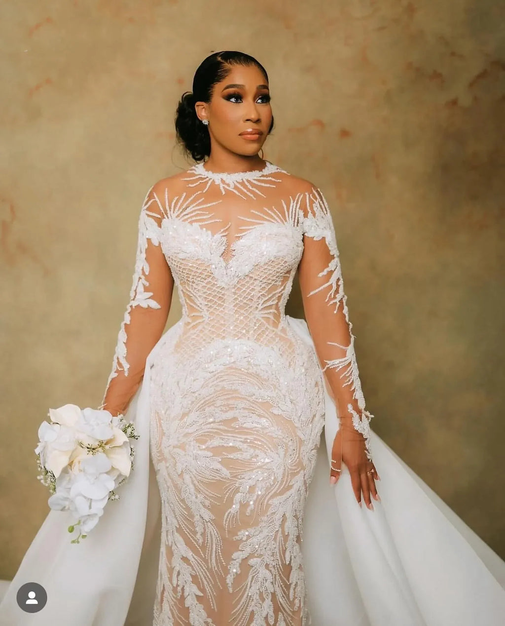 Plus Size Illusion Mermaid Wedding Dress | Beaded Sequined Lace Bridal Gown
