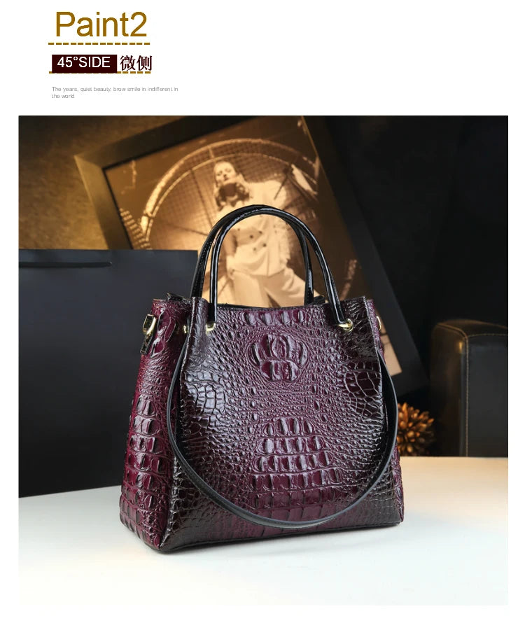 Crocodile Print Leather Tote & Shoulder Bag