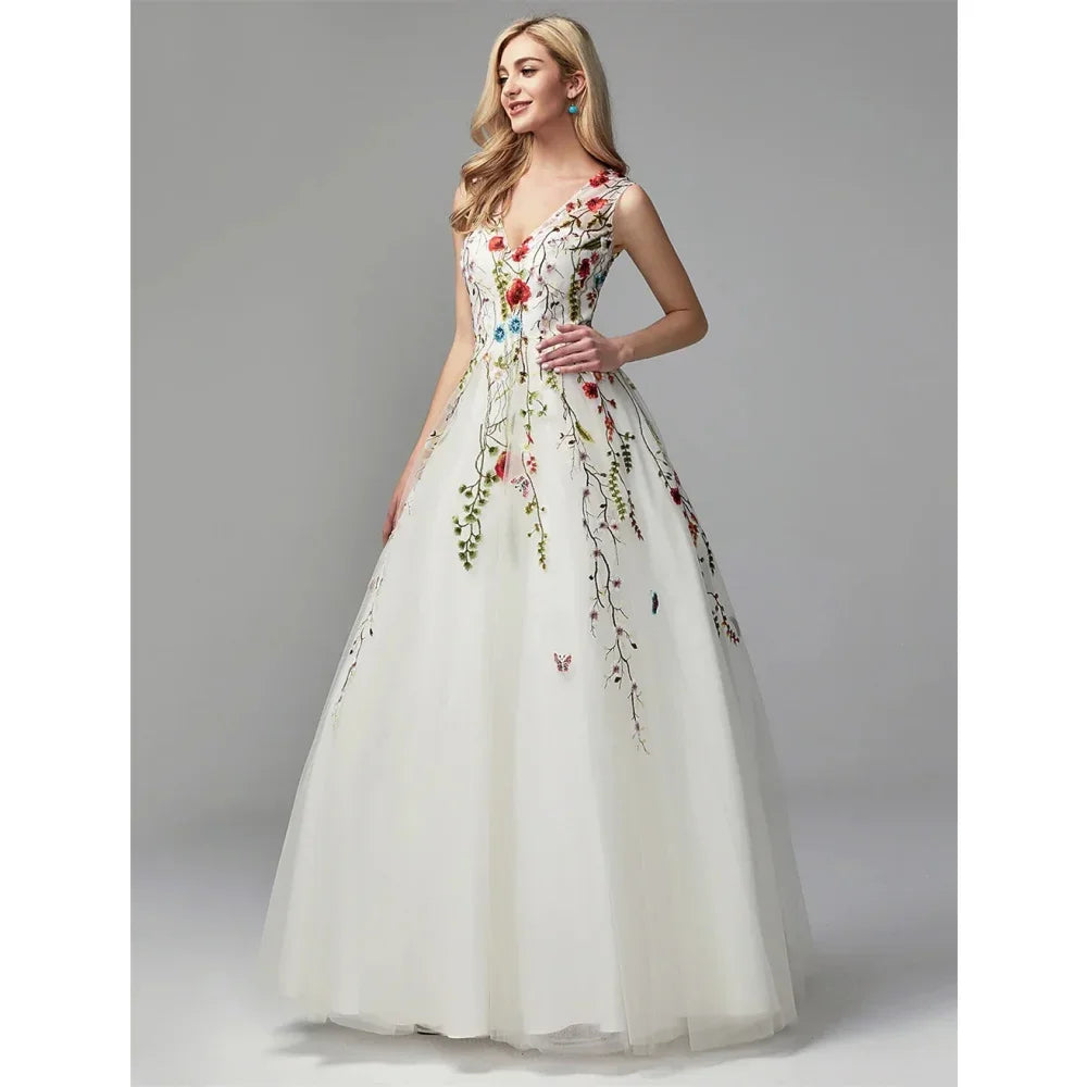A-Line Floral Lace Prom Dress | Floor-Length Strapless Spaghetti Strap Formal Gown